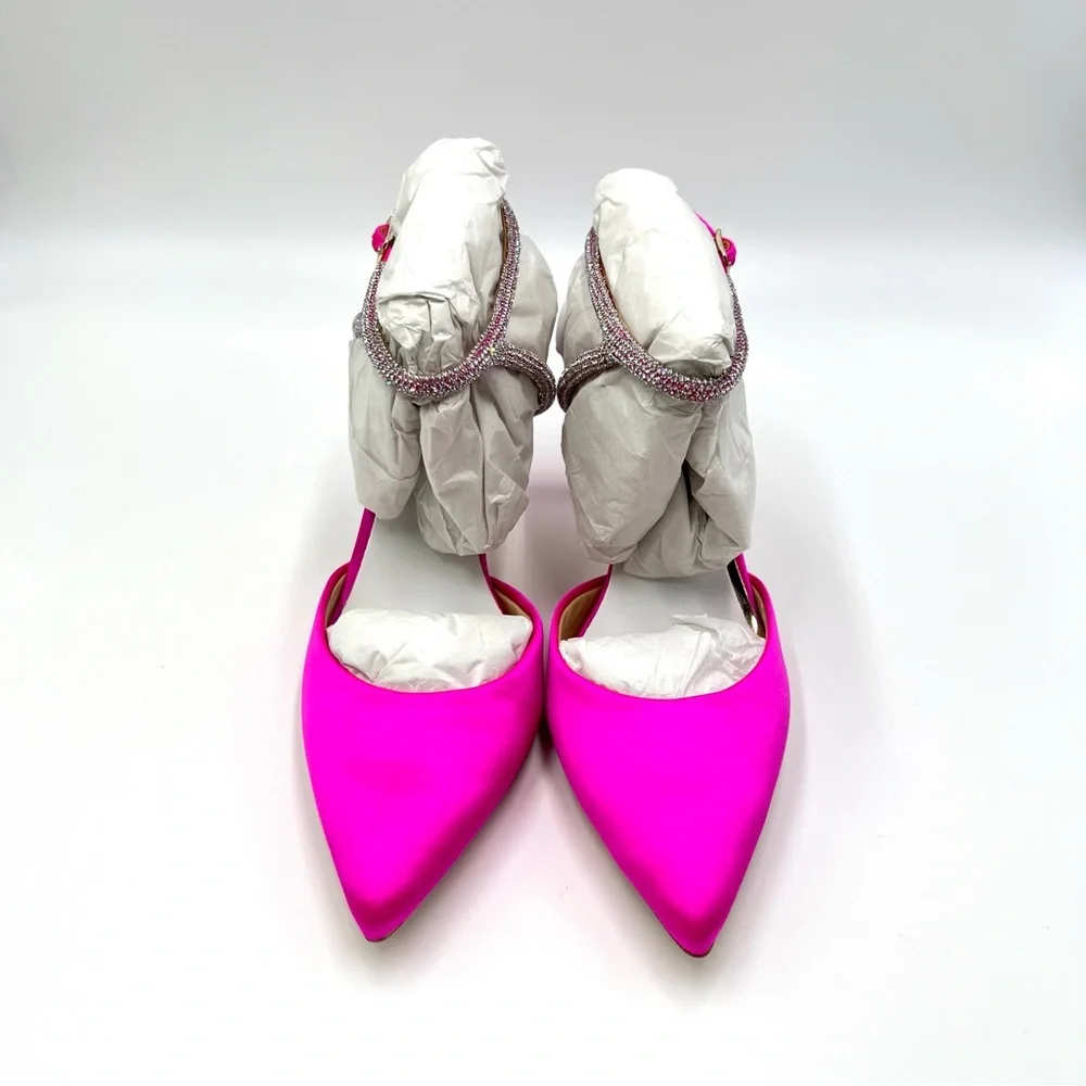 Badgley Mischka Size 5.5 Kamilah Hot Pink Jeweled Point Toe‎ Heels Pumps Shoes